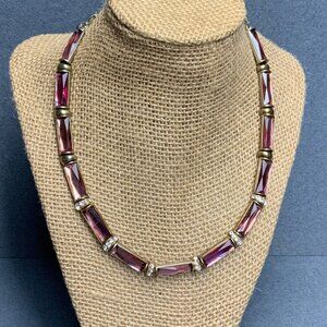 Rectangular Sections Necklace 15 In Long Purple Gold Rhinestone Bling Glam Prom